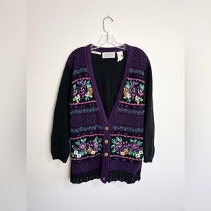 Unique Chunky Knit Vintage Floral Grandma Cardigan